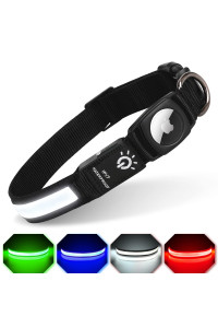 Led Airtag Dog Collar, Feeyar Air Tag Dog Collar Ipx7 Waterproof], Light Up Dog Collars With Apple Airtag Holder Case, Rechargeable Lighted Dog Collar For Small Medium Large Dogs Black]Size M]