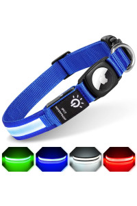 Led Airtag Dog Collar, Feeyar Air Tag Dog Collar Ipx7 Waterproof], Light Up Dog Collars With Apple Airtag Holder Case, Rechargeable Lighted Dog Collar For Small Medium Large Dogs Blue]Size M]
