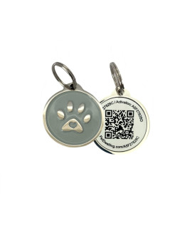 Pet Dwelling 2D QR Code Pet ID Tag - Dog Tags - Cat Tags - Online Pet Profile - Scan Tag Location - Instant Email Notification(Gray Paw)