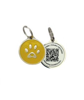 Pet Dwelling 2D QR Code Pet ID Tag - Dog Tags - Cat Tags - Online Pet Profile - Scan Tag Location - Instant Email Notification(Yellow Paw)