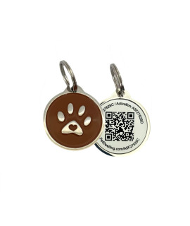 Pet Dwelling 2D QR Code Pet ID Tag - Dog Tags - Cat Tags - Online Pet Profile - Scan Tag Location - Instant Email Notification(Brown Paw)