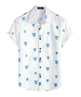 Vatpave Mens 100 Cotton Hawaiian Shirts Button Down Short Sleeve Beach Shirts Summer Casual Aloha Shirts Small White Wolfhead Tropical