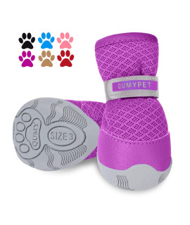 Qumy 2Pcs Small Dog Shoes For Hot Pavement Summer Puppy Dog Booties With Reflective Strip Soft Comfortable Anti-Slip Rubber Sole Purple Size 4