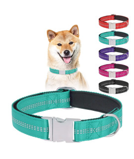 Beautyzoo Reflective Dog Collar For Small Medium Large Dogs With Metal Buckle, Nylon Soft Neoprene Padded Collars For Boys And Girls Dogs Pets Puppy With Heavy Duty Quick Release Buckle(M, Turquoise)