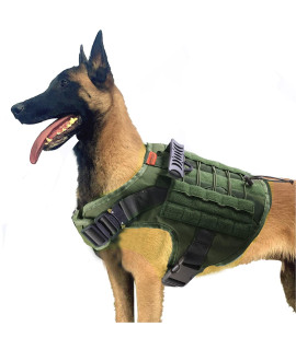 PETODAY Tactical Dog Harness for Medium Large Dogs,Working Dog Training Molle Vest,with 2X Metal Buckle,Military Dog Harness with Handle,Hook and Loop Panel for Dog Patch (XL, Green)