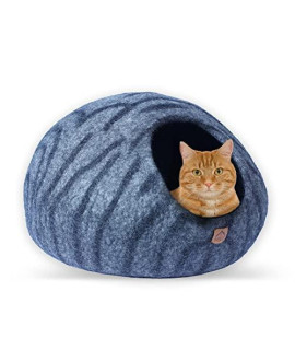 Wool Cat Cave Large Bed Pet House Natural Felt Sleeping Nest Organic Merino for Cats Kittens Hideaway Indoor Cove Eco-Friendly 19 Inch Round (Large Dark Gray Tiger)
