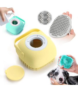 3 Pack Elegx Pet Grooming Bath Massage Brush With Soap And Shampoo Dispenser Soft Silicone Bristle For Long Short Haired Dogs Cats Shower (3 Pcs(Yel+Blu+Hard Brush)