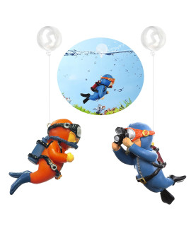 SUPTEC 2-Pack Floating Fish Tank Decorations Cute Little Diver Aquarium Decoration Aquarium Accessories Fish Playmate for Fish Tank Suitable for All Kinds of Fish and Fish Tanks Swimming Pool