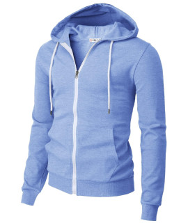H2H Mens Casual Slim Fit Zip Up Hoodies With White Zipper And Drawcord Cornflower Us 3Xlasia 4Xl (Cmohol048)