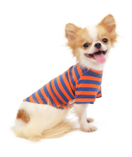 Lophipets 100% Breathable Cotton Striped Dog Tee Shirt T-Shirt For Small Dogs Chihuahua Puppy Clothes -Orange And Blue Stripsm