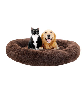 Bonteck Calming Dog Beds For Small Medium Large Dogs - Round Donut Machine Washable Dog Bed, Anti-Slip Faux Fur Fluffy Donut Cuddler Cat Bed, Multiple Sizes S-Xl