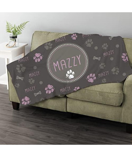 Personalized Planet Pink Paw and Bone Fuzzy Pet Blanket with Custom Name Printed | Soft Blanket with Rounded Corners for Cat or Dog | 55" x 33"