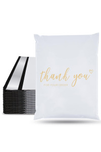 Jinruikj Thank You Poly Mailer 50 Pcs Shipping Bags White Envelopes With Self Adhesive, Waterproof And Tear-Proof Postal Bags, Chic Packaging Bags For Small Business, 145X19 Inches, Bulk