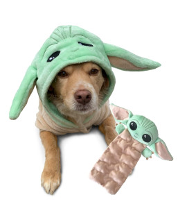 STAR WARS Dog Hoodie - Officially Licensed Pet Apparel - I Am The Child Fleece Hoodie & Matching Multi Squeaker Baby Yoda Dog Toy - Mandalorian Cat & Puppy Costume, Small