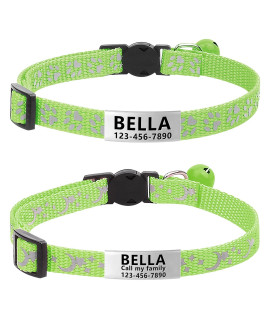 Lareine 2 Pack Cat Collar Personalized, Breakaway Kitten Collar With Phone And Name Tag, Cat Collars Reflective With Bell For Girls & Boys (75-125 Neck, Green)