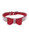 Small Dog Collar Puppy With Rhinestone Bow Knot Crystal Diamond Colorful Bling Girl Puppy Cat Collars Red Medium
