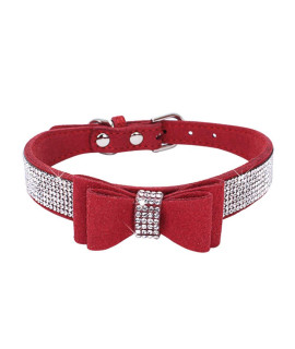 Small Dog Collar Puppy With Rhinestone Bow Knot Crystal Diamond Colorful Bling Girl Puppy Cat Collars Red Xs