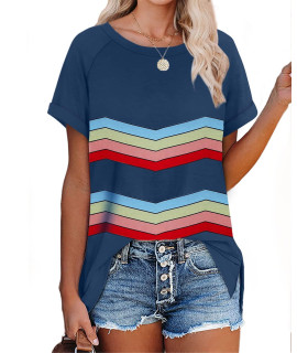 Tshirts Shirts For Women Casual Summer Soft Loose Tunic Tops Rainbow Navy M
