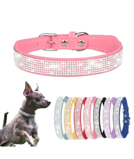 Small Dog Collar With Rhinestone Crystal Diamond Colorful Bling Girl Cat Collars Pink L