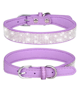 Small Dog Collar With Rhinestone Crystal Diamond Colorful Bling Girl Cat Collars Purple L