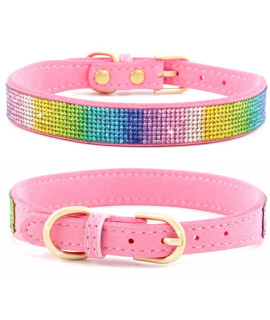 Small Dog Collar With Rhinestone Crystal Diamond Bling Girl Cat Collars Colorful Pink Xl