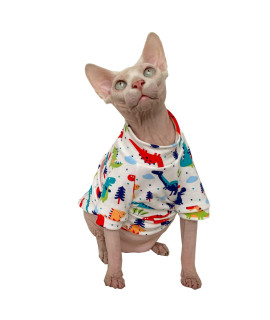 Sphynx Hairless Cat Summer Cotton T-Shirts Cat Vest Pet Clothes,Round Collar Vest Kitten Shirts Sleeveless, Cats & Small Dogs Apparel (Medium, Dinosaur)