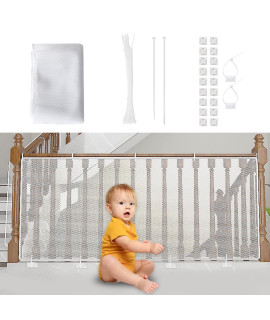 Child Safety Net, Durable Banister Guard for Baby Safety Stairs Railing Balcony Cribs, Banister Stair Mesh Baby Proofing, Easy to Install Stair Netting for Kids, Pets, Toys - (10ft Lx3ft H) White
