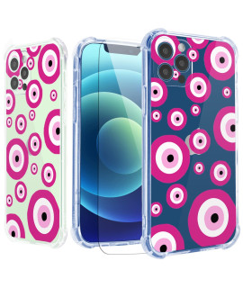 Roemary Evil Eyes Case For Iphone 13 Mini With Hot Pink Design, Witchy Pattern With Screen Protector Buffertech 66 Ft Drop Impact] Soft Tpu Protective Case For Iphone 13 Mini 54 Inch