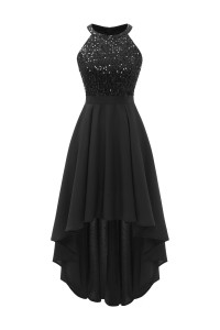 Dressystar Womens Sequin Dress Halter Cocktail Party Prom Dress Hi-Lo Bridesmaid Dress Sq28 Black M