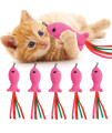 Zeyzoo 5Pcs Catnip Toy, Cat Nip Pink Fish Interactive Cat Toy, Kitten Toys Catnip Filled Plush Toys, Feather Teaser Accessories For Cat Wand Toy, Kitten Teething Chew Toys For Cats