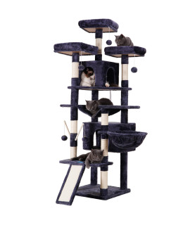 Hey-Brother Cat Tree, 71 Inches Xl Large Cat Tower For Indoor Cats, Multi-Level Cat House With 3 Padded Perches, Big Scratcher, Cozy Basket, 2 Cat Condos And Scratching Posts, Smoky Gray Mpj034G