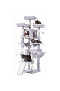 Hey-Brother Cat Tree, 71 Inches Xl Large Cat Tower For Indoor Cats, Multi-Level Cat House With 3 Padded Perches, Big Scratcher, Cozy Basket, 2 Cat Condos And Scratching Posts, Light Gray Mpj034W