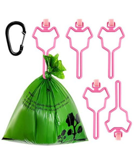 5 Pcs Dog Waste Bag Holder, Dog Poop Bag Holder With Touch Fastener, Attachment For Garbage Bag Dispenser, Hands Free Garbage Bag Holder, Poop Bag Holder For Leash, Fits Any Leashleash (Pink)