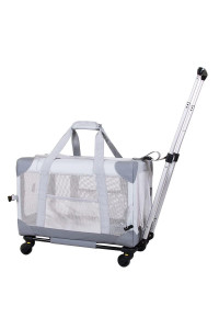 Totoro ball Pet Carrier with Wheels for Small & Medium Dogs Cats Up to 20 Pounds for Car Seat Travel Removable Carrier with Telescopic Handle Mesh Windows (Off-White)