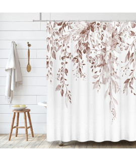 Tititex Rosy Brown Eucalyptus Shower Curtain Sets, Watercolor Leaves On The Top Plant With Floral Bathroom Decoration 72X72 Inch With Hooks