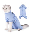 Cat Recovery Suit After Surgery, Pet Recovery Wear For Abdominal Wounds Cat Onesie Cone E-Collar Alternative,Blue L