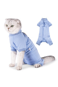 Cat Recovery Suit After Surgery, Pet Recovery Wear For Abdominal Wounds Cat Onesie Cone E-Collar Alternative,Blue L