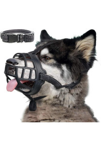 Dog Muzzle, Soft Silicone Basket Muzzle For Dogs, Allows Panting And Drinking, Prevents Unwanted Barking Biting And Chewing, Included Collar And Training Guide