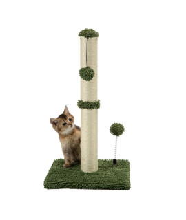 MECOOL Cat Scratching Post Premium Basics Kitten Scratcher Sisal Scratch Posts with Hanging Ball 22in for Kittens or Smaller Cats (22 inches for Kitten, Cactus Green)