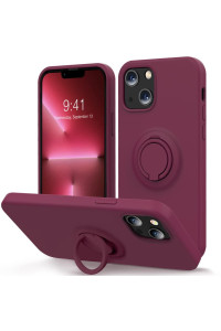 Mocca Compatible With Iphone 13 Mini Case With Ring Kickstand Liquid Silicone Microfiber Linner Anti-Scratch Full-Body Shockproof Protective Case For Iphone 13 Mini 54Inch -Winered