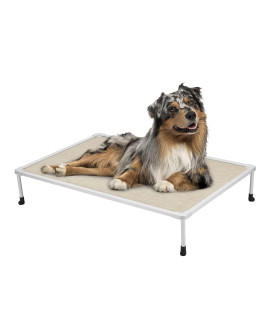 Veehoo Medium Elevated Dog Bed - Chewproof Cooling Raised Dog Cots Beds, Outdoor Metal Frame Pet Training Platform With Skid-Resistant Feet, Breathable Textilene Mesh, 32 X 25 X 7 Inch, Beige Coffee