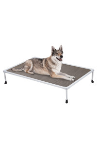 Veehoo Large Elevated Dog Bed - Chewproof Cooling Raised Dog Cots Beds, Outdoor Metal Frame Pet Training Platform With Skid-Resistant Feet, Breathable Textilene Mesh, 49 X 33 X 9 Inch, Brown