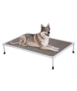 Veehoo Large Elevated Dog Bed - Chewproof Cooling Raised Dog Cots Beds, Outdoor Metal Frame Pet Training Platform With Skid-Resistant Feet, Breathable Textilene Mesh, 49 X 33 X 9 Inch, Brown