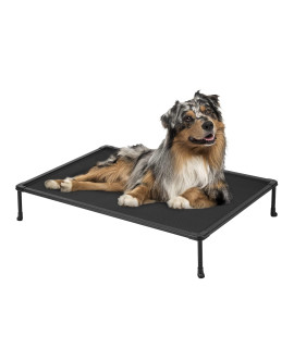 Veehoo Medium Elevated Dog Bed - Chewproof Cooling Raised Dog Cots Beds, Outdoor Metal Frame Pet Training Platform With Skid-Resistant Feet, Breathable Textilene Mesh, 32 X 25 X 7 Inch, Black