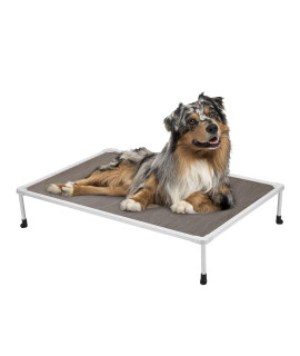 Veehoo Medium Elevated Dog Bed - Chewproof Cooling Raised Dog Cots Beds, Outdoor Metal Frame Pet Training Platform With Skid-Resistant Feet, Breathable Textilene Mesh, 32 X 25 X 7 Inch, Brown