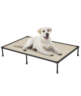 Veehoo Large Elevated Dog Bed - Chewproof Cooling Raised Dog Cots Beds, Outdoor Metal Frame Pet Training Platform With Skid-Resistant Feet, Breathable Textilene Mesh, 59 X 375 X 9 Inch, Beige Coffee