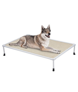 Veehoo Large Elevated Dog Bed - Chewproof Cooling Raised Dog Cots Beds, Outdoor Metal Frame Pet Training Platform With Skid-Resistant Feet, Breathable Textilene Mesh, 49 X 33 X 9 Inch, Beige Coffee