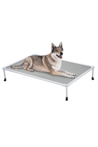 Veehoo Large Elevated Dog Bed - Chewproof Cooling Raised Dog Cots Beds, Outdoor Metal Frame Pet Training Platform With Skid-Resistant Feet, Breathable Textilene Mesh, 49 X 33 X 9 Inch, Silver Grey