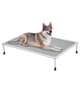 Veehoo Large Elevated Dog Bed - Chewproof Cooling Raised Dog Cots Beds, Outdoor Metal Frame Pet Training Platform With Skid-Resistant Feet, Breathable Textilene Mesh, 49 X 33 X 9 Inch, Silver Grey