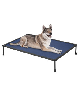 Veehoo Large Elevated Dog Bed - Chewproof Cooling Raised Dog Cots Beds, Outdoor Metal Frame Pet Training Platform With Skid-Resistant Feet, Breathable Textilene Mesh, 49 X 33 X 9 Inch, Blue